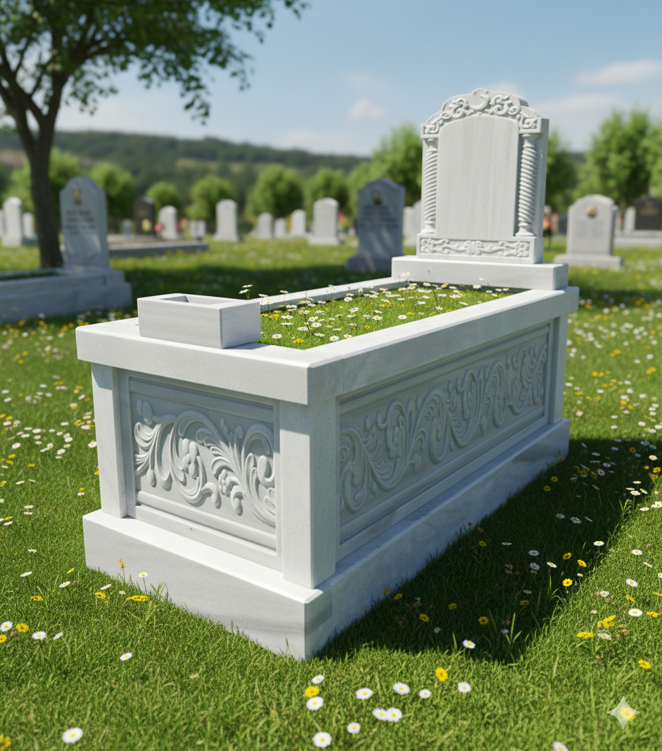 Beyaz Rölyef Çizim Özel Mezar